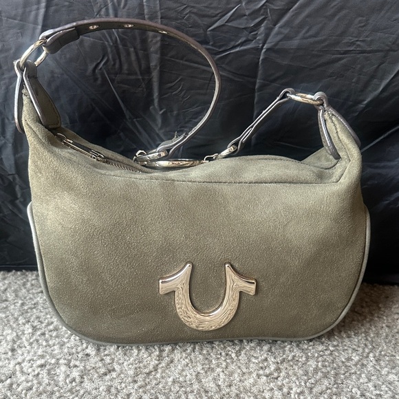 True Religion Handbags - Elegant Olive Green Suede Shoulder Bag